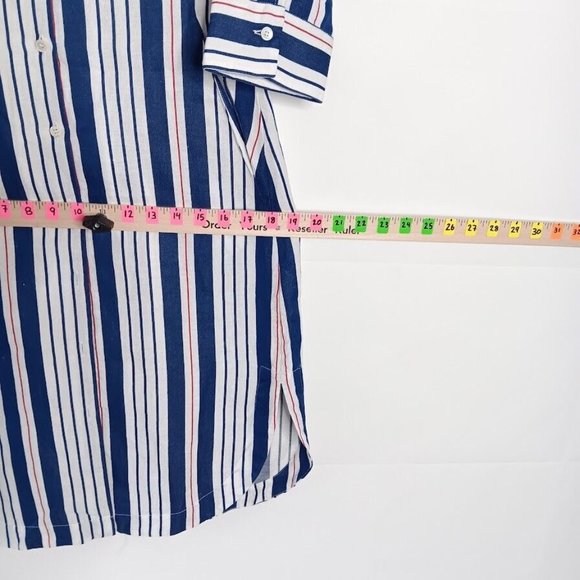 Caliban Made In Italy Shirt Dress size 40 Linen full button-Up Navy White Red - Picture 6 of 14